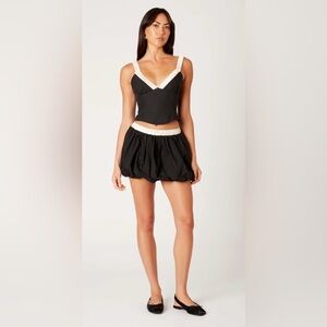 Revolve NIA Serafina Corset Top Black Cream Trim Size L Ruched Straps Cotton NWT